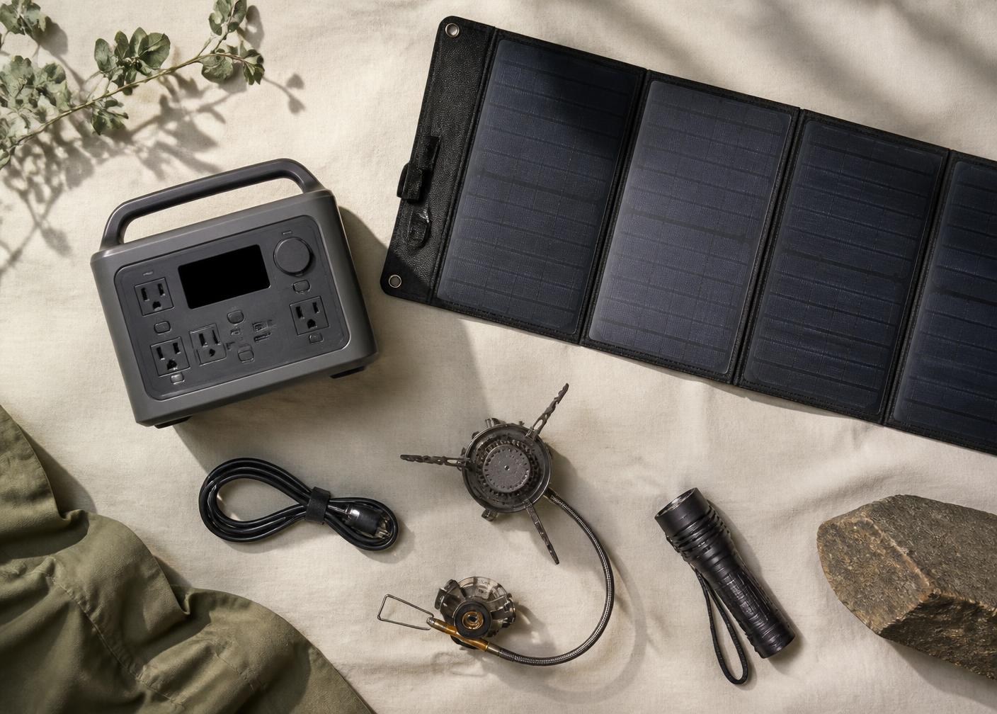 Road-travel equipment laid out on linen